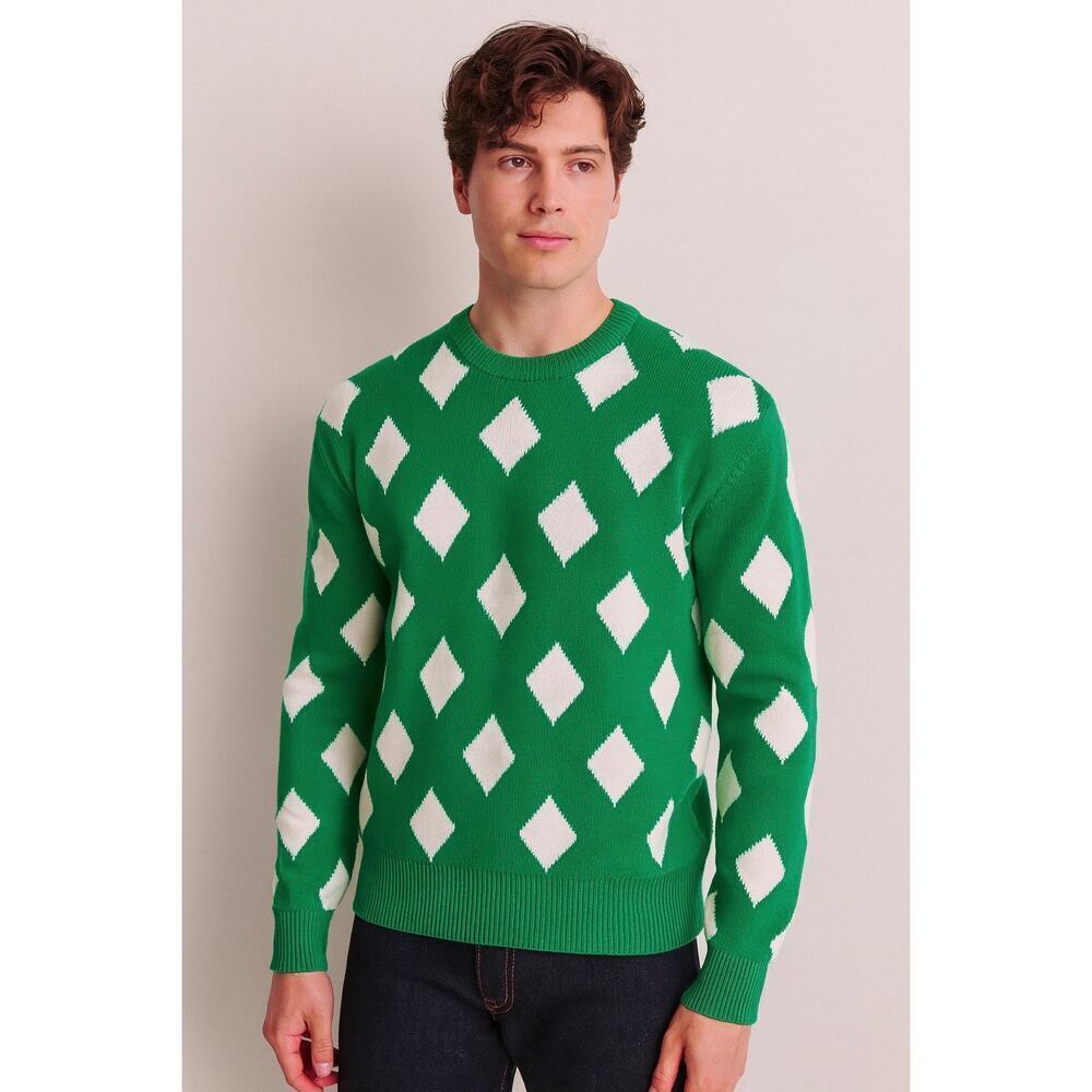 Bogey Boys Rhombus Sweater Golf Crewneck 100% Cotton Green Size Large NEW
